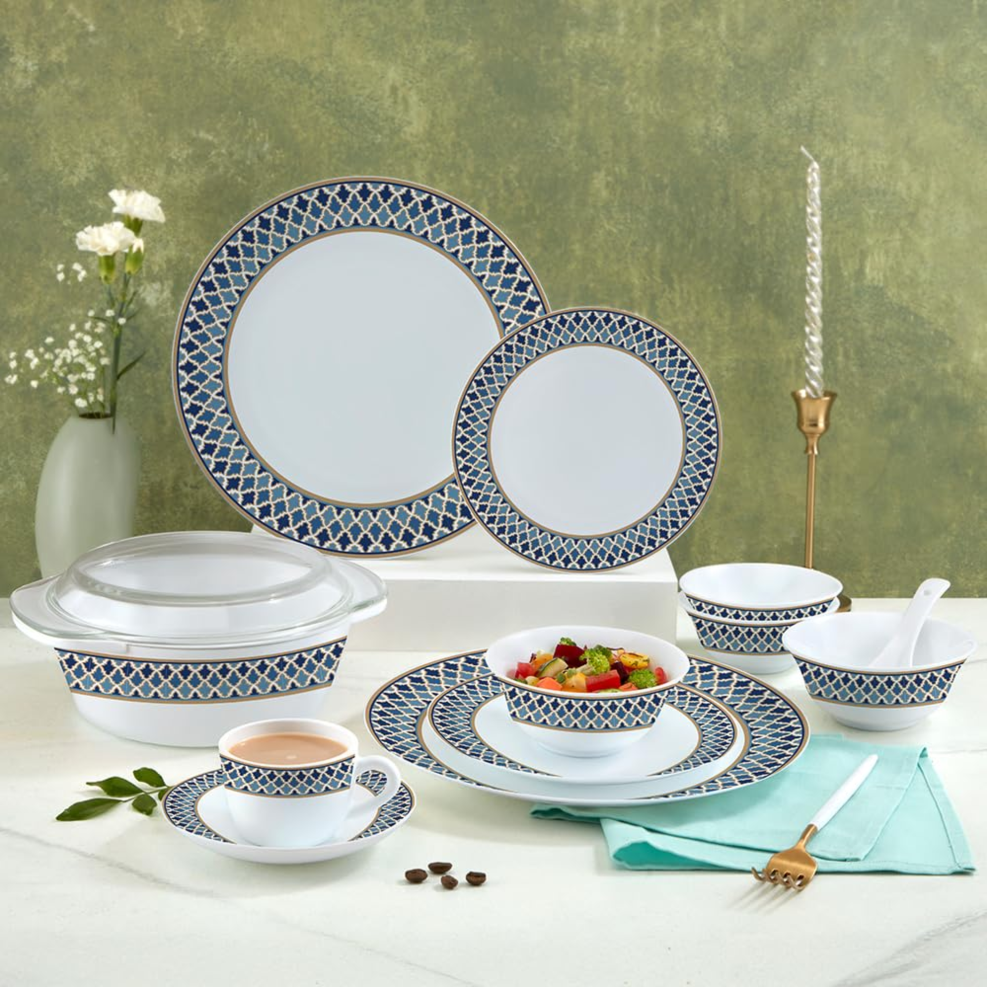 Larah by Borosil Sapphire Crest Opalware Dinner Se...